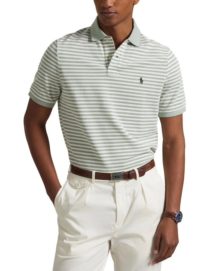 Custom Slim Fit Striped Mesh Polo Shirt in Multi image 1