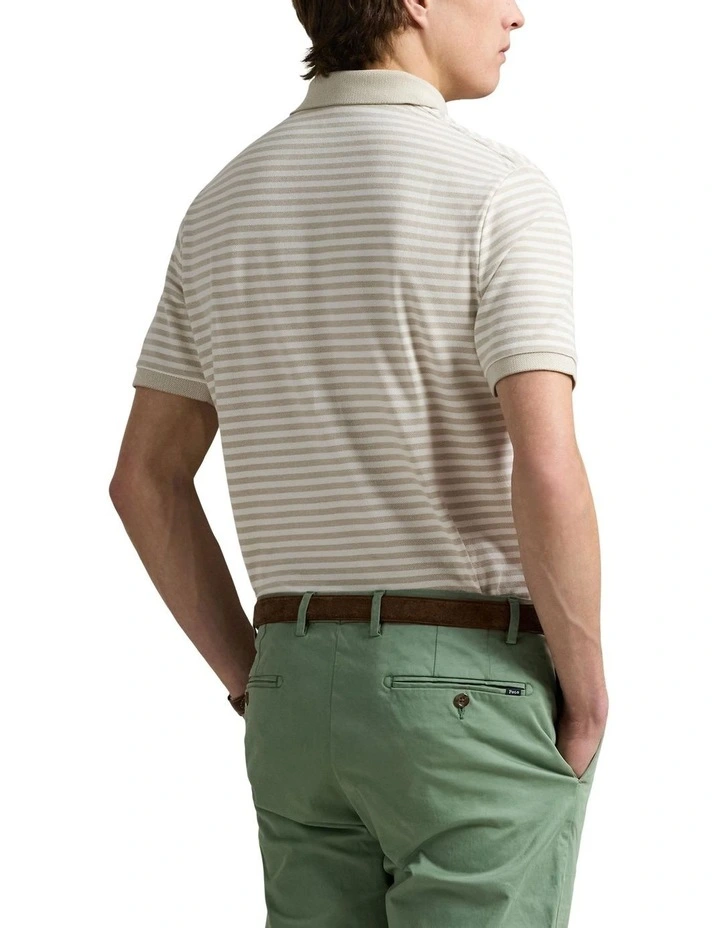 Custom Slim Fit Striped Mesh Polo Shirt in Beige image 2