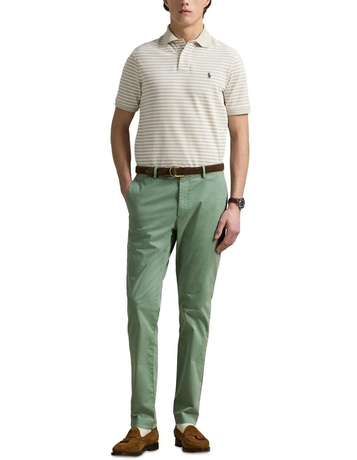 Custom Slim Fit Striped Mesh Polo Shirt in Beige image 3