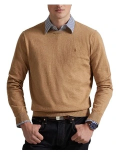 Cotton-Cashmere Crewneck Sweater in Brown