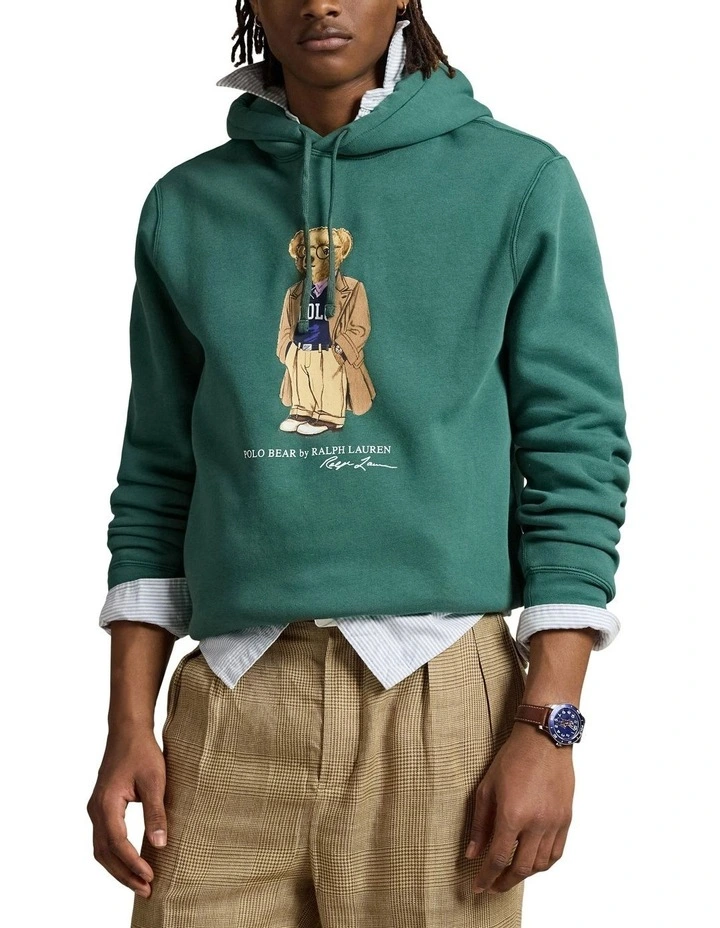 Polo Bear Fleece Hoodie in Green image 1