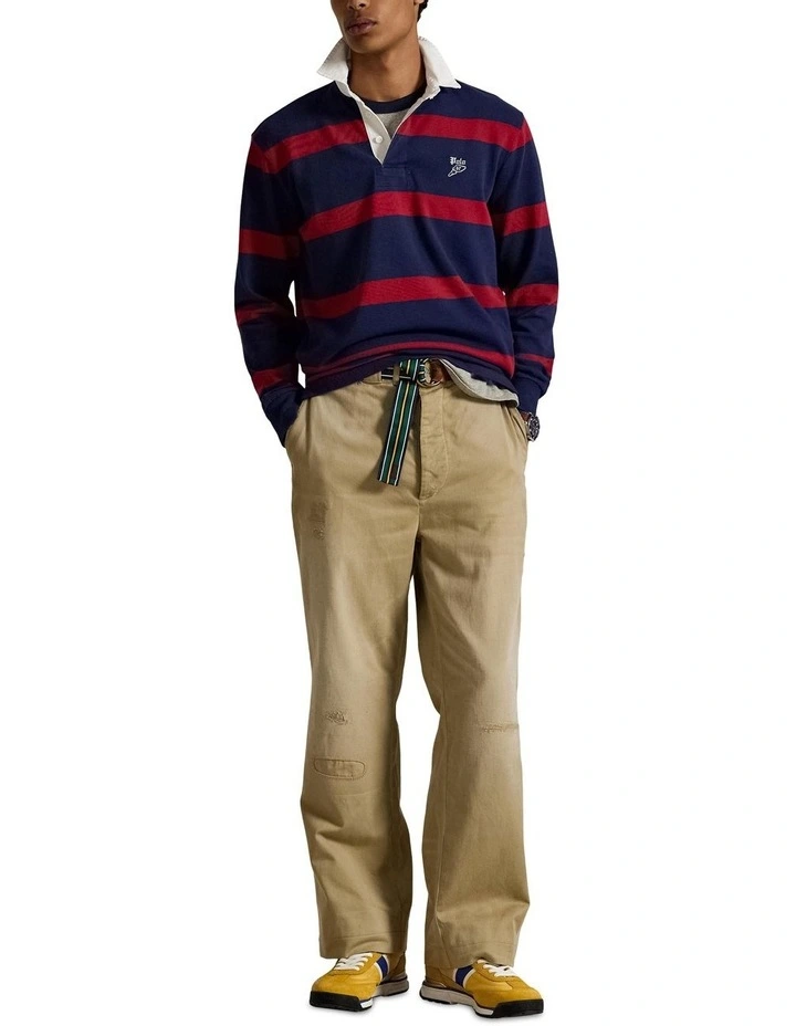 Classic Fit Embroidered Rugby Shirt in Red image 3