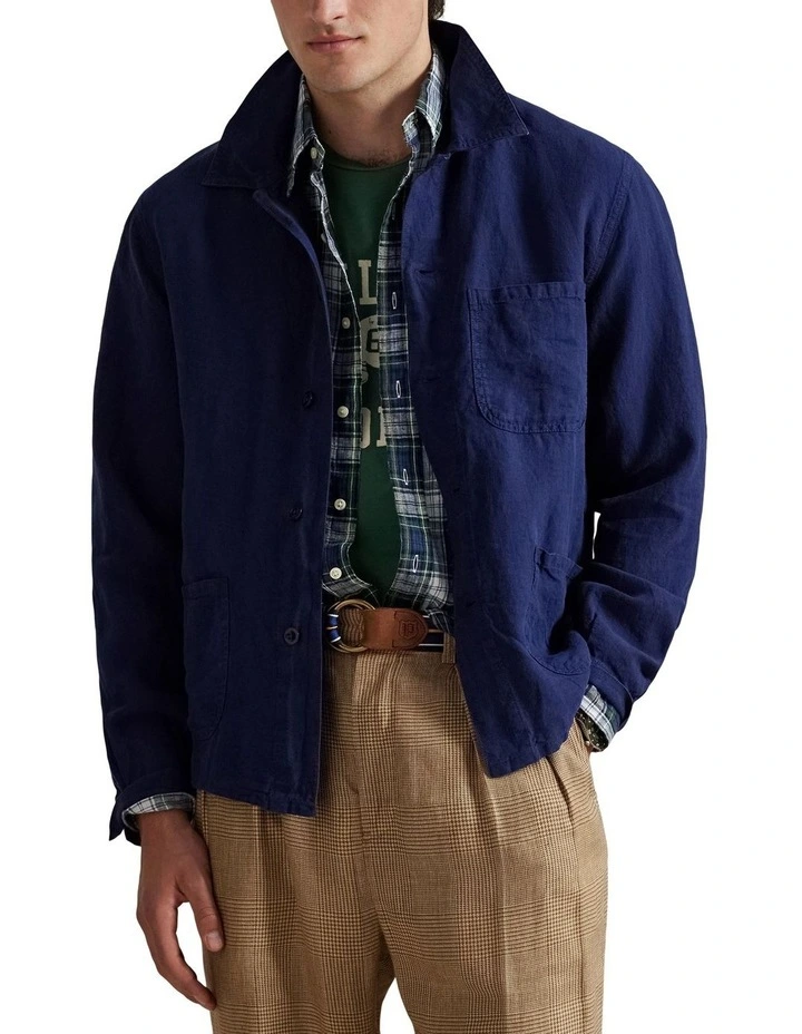 Linen Utility Jacket in Blue image 1