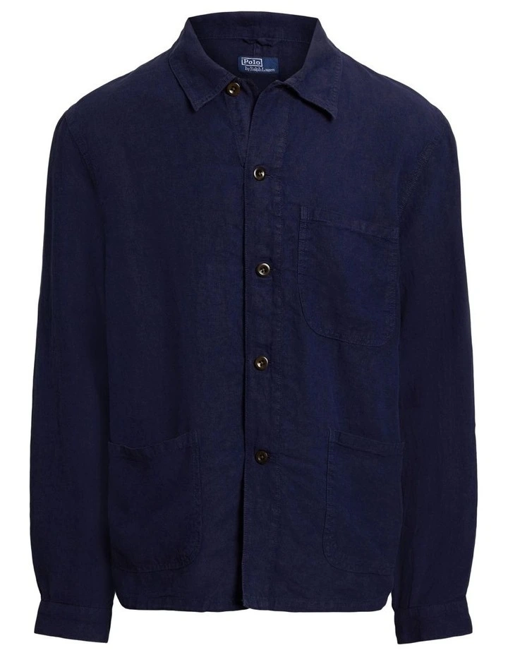 Linen Utility Jacket in Blue image 4