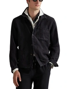 Linen Utility Jacket in Black