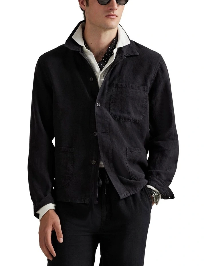 Linen Utility Jacket in Black image 1