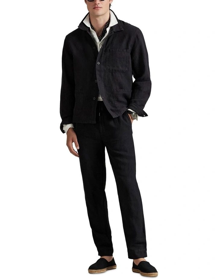 Linen Utility Jacket in Black image 2
