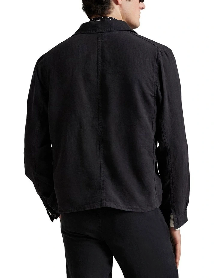 Linen Utility Jacket in Black image 3