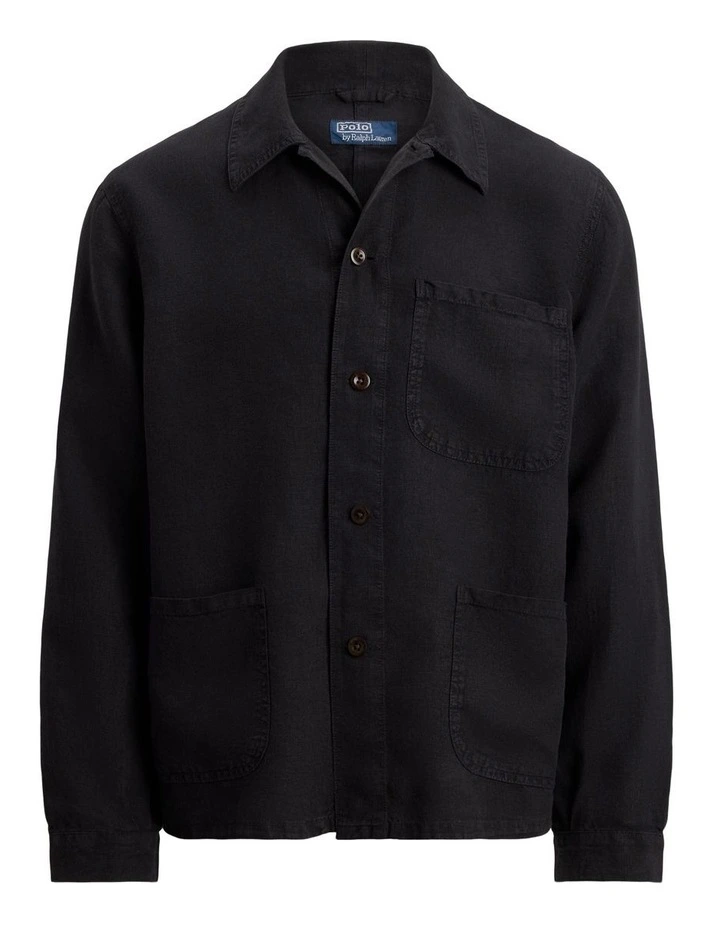 Linen Utility Jacket in Black image 4