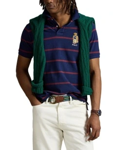 Custom Slim Fit Bear Mesh Polo Shirt in Blue