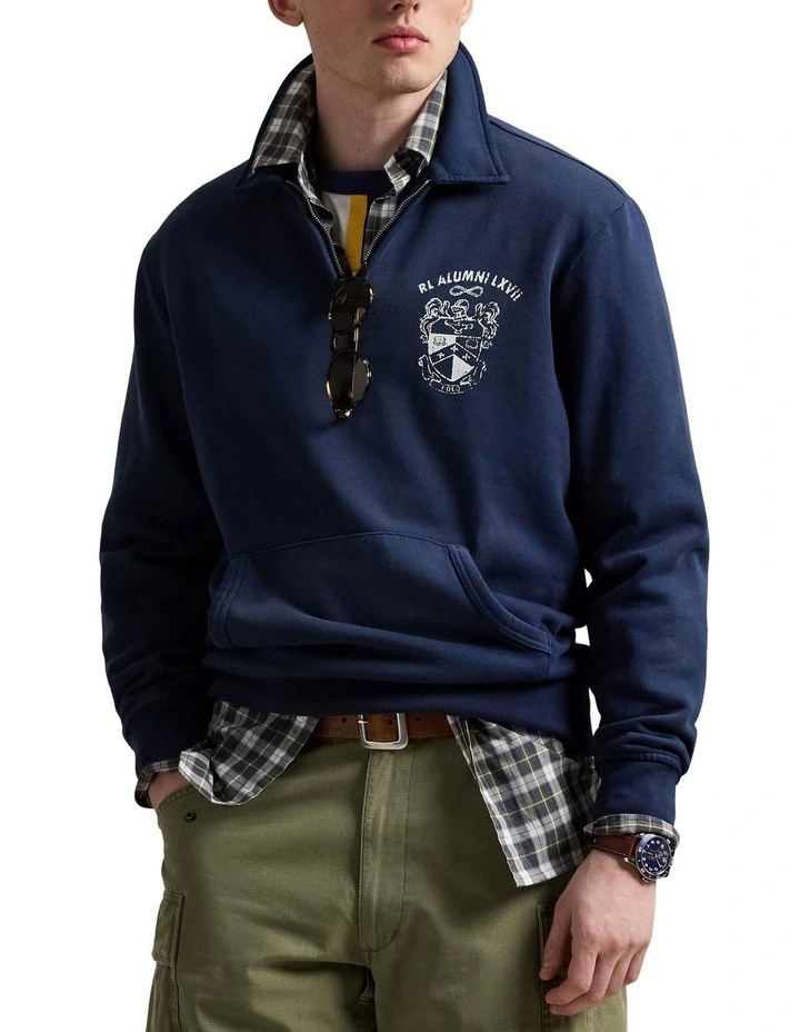 Fleece Graphic Quarter-Zip Sweatshirt in Blue image 1