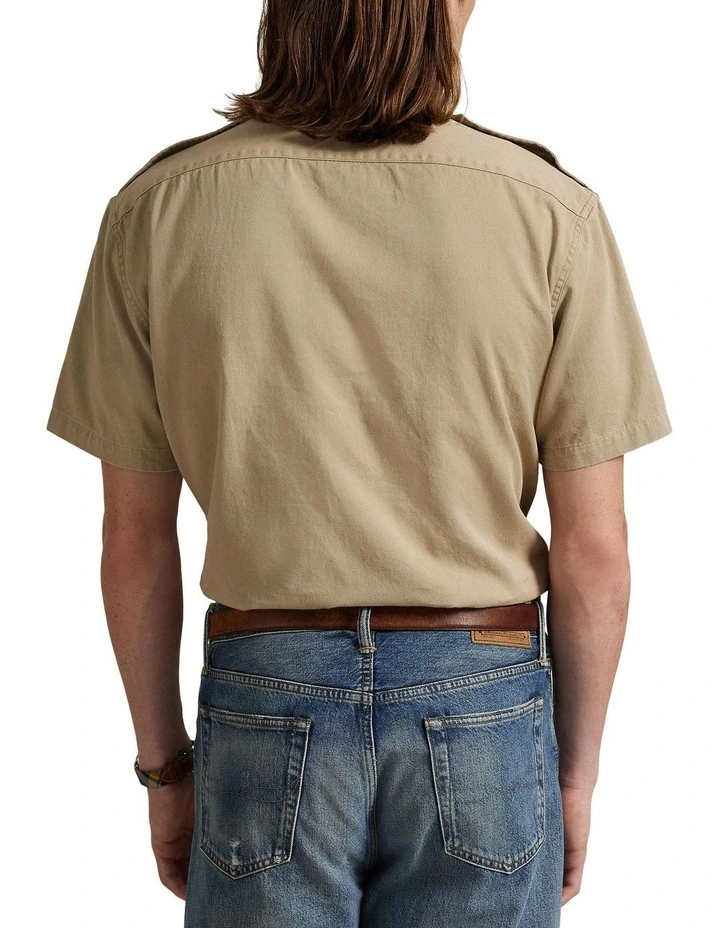 Classic Fit Twill Workshirt in Beige image 2