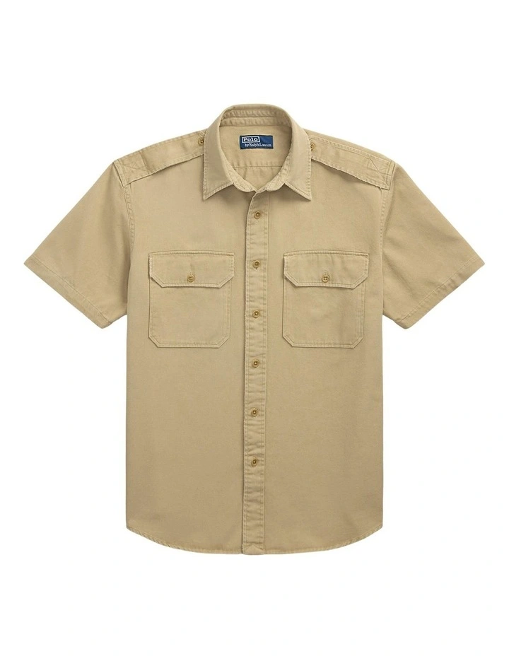 Classic Fit Twill Workshirt in Beige image 4