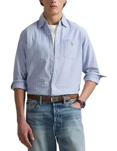 Classic Fit Striped Oxford Shirt in Blue