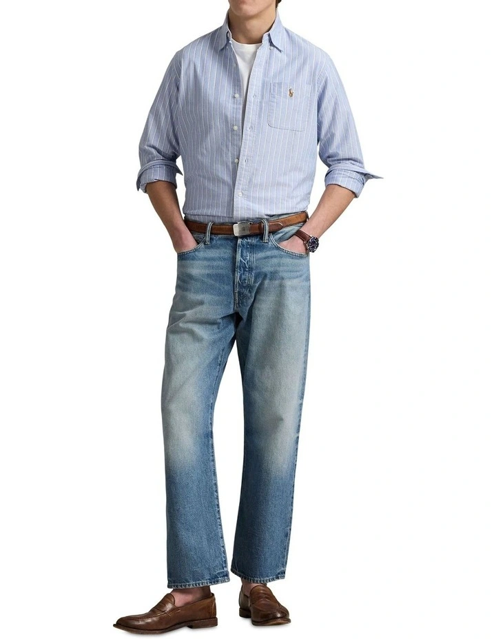 Classic Fit Striped Oxford Shirt in Blue image 3