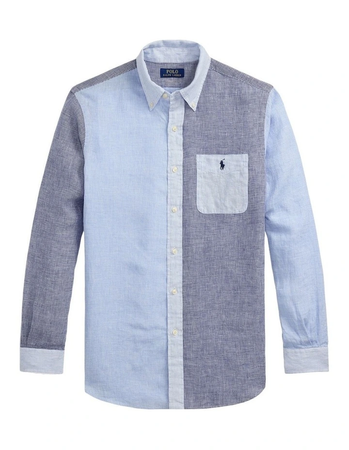 Classic Fit Linen Fun Shirt in Blue image 4