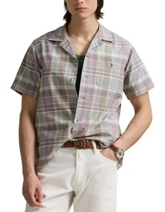 Classic Fit Plaid Oxford Camp Shirt in Multi
