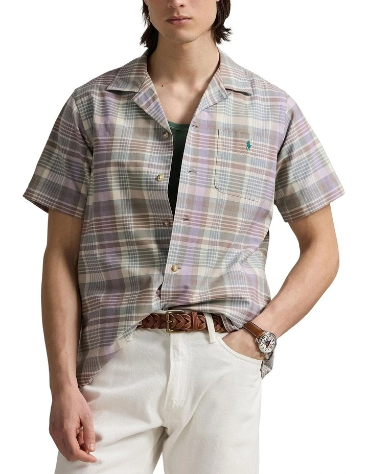 Classic Fit Plaid Oxford Camp Shirt in Multi image 1