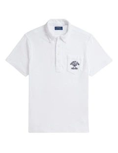 Relaxed Fit Terry Graphic Polo Shirt in White