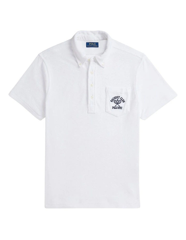 Relaxed Fit Terry Graphic Polo Shirt in White image 1
