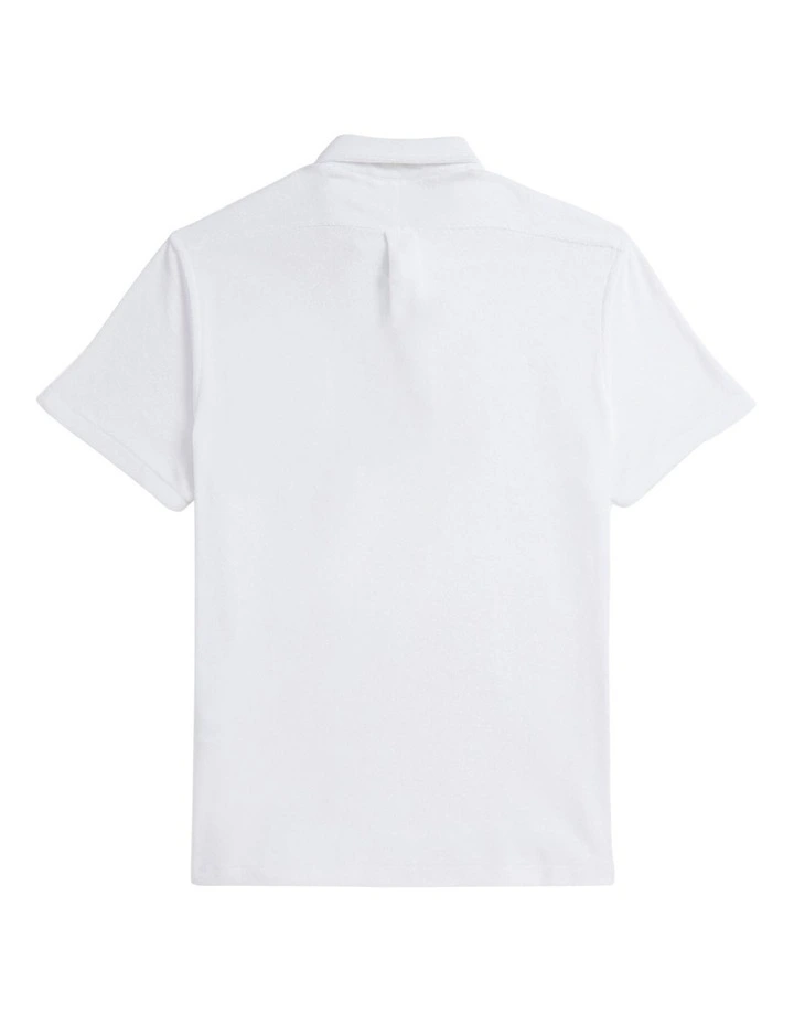 Relaxed Fit Terry Graphic Polo Shirt in White image 2