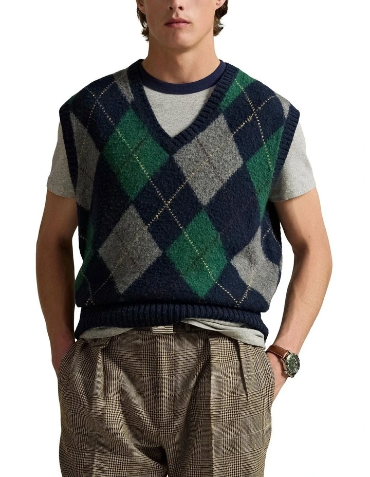 Big Fit Argyle Sweater Vest in Multi image 1