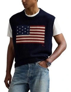 Big Fit Flag Sweater Vest in Blue