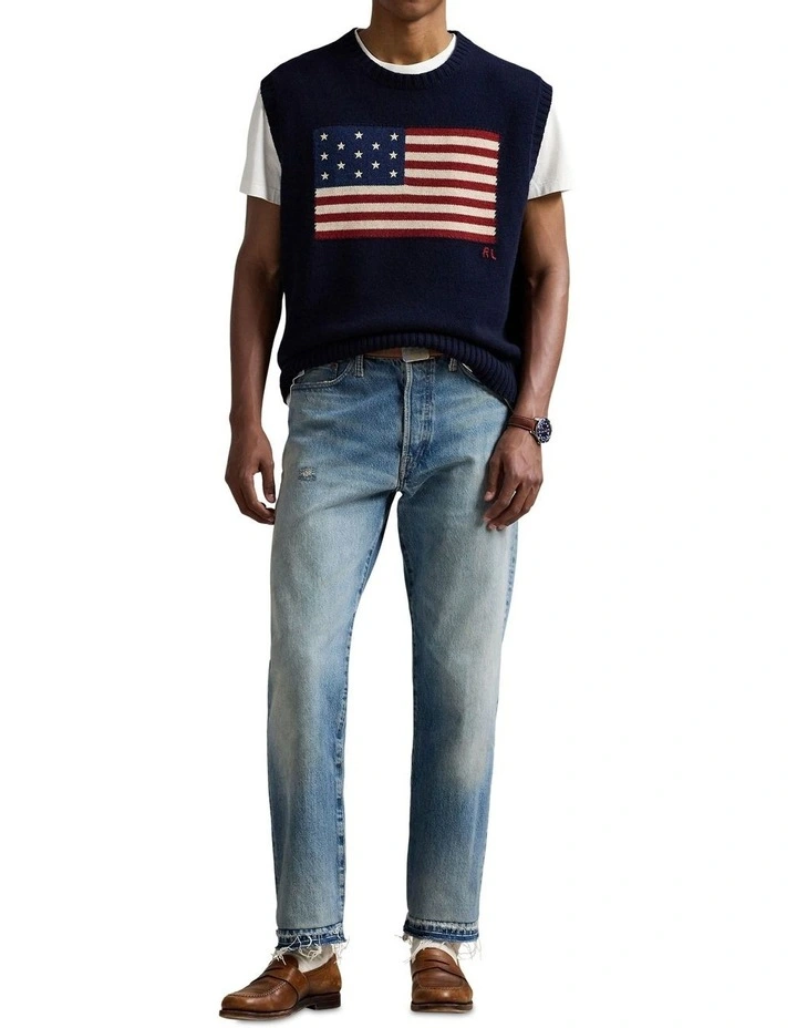 Big Fit Flag Sweater Vest in Blue image 3