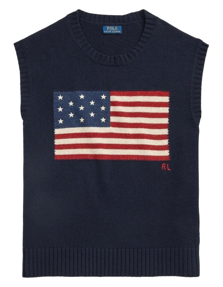 Big Fit Flag Sweater Vest in Blue image 4