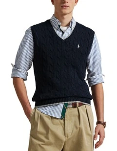 Cable-Knit Cotton Sweater Vest in Blackbl