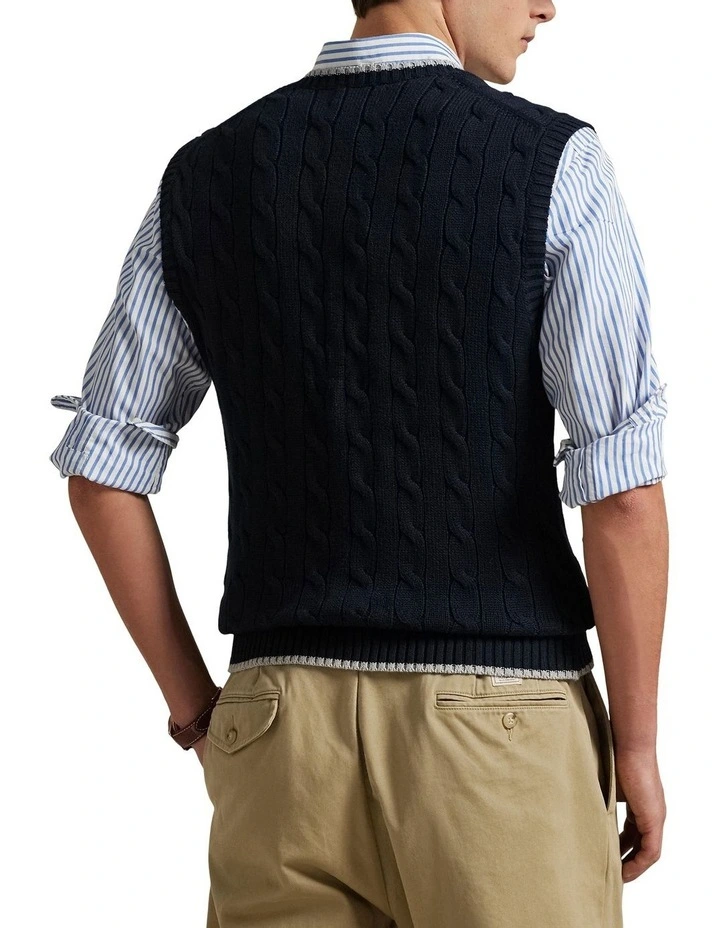 Cable-Knit Cotton Sweater Vest in Blackbl image 2