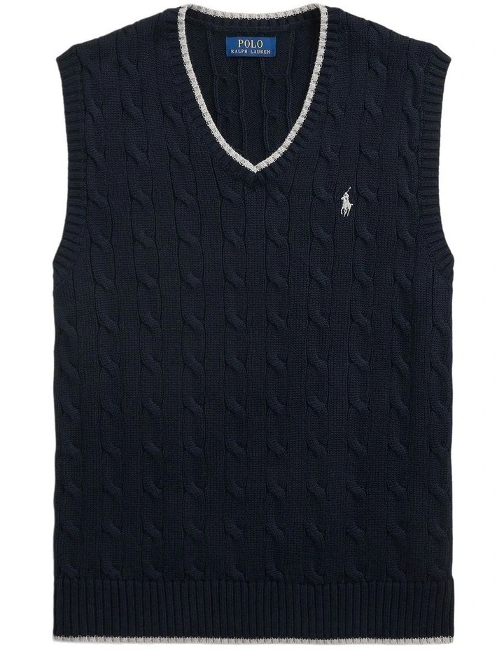 Cable-Knit Cotton Sweater Vest in Blackbl image 4