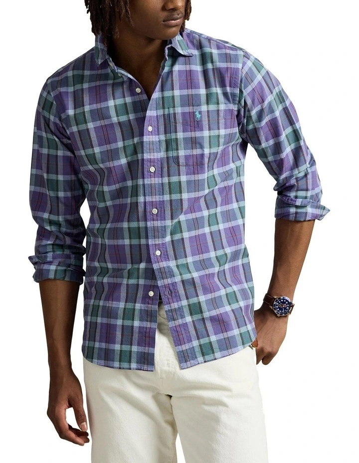 Classic Fit Plaid Oxford Shirt in Purple image 1