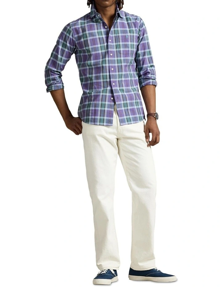 Classic Fit Plaid Oxford Shirt in Purple image 3