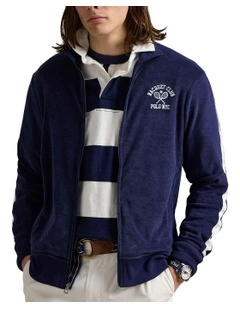 Embroidered Terry Track Jacket in Blue