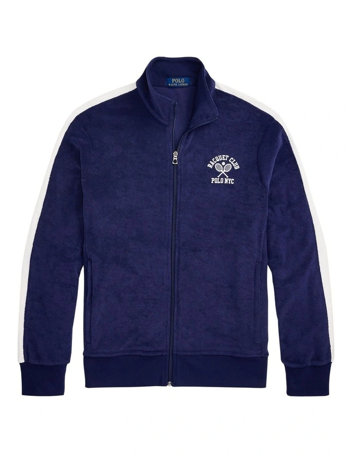 Embroidered Terry Track Jacket in Blue image 4