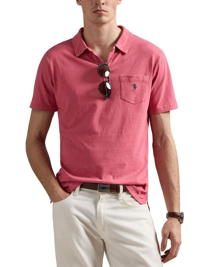 Standard Fit Cotton-Linen Polo Shirt in Red image 1