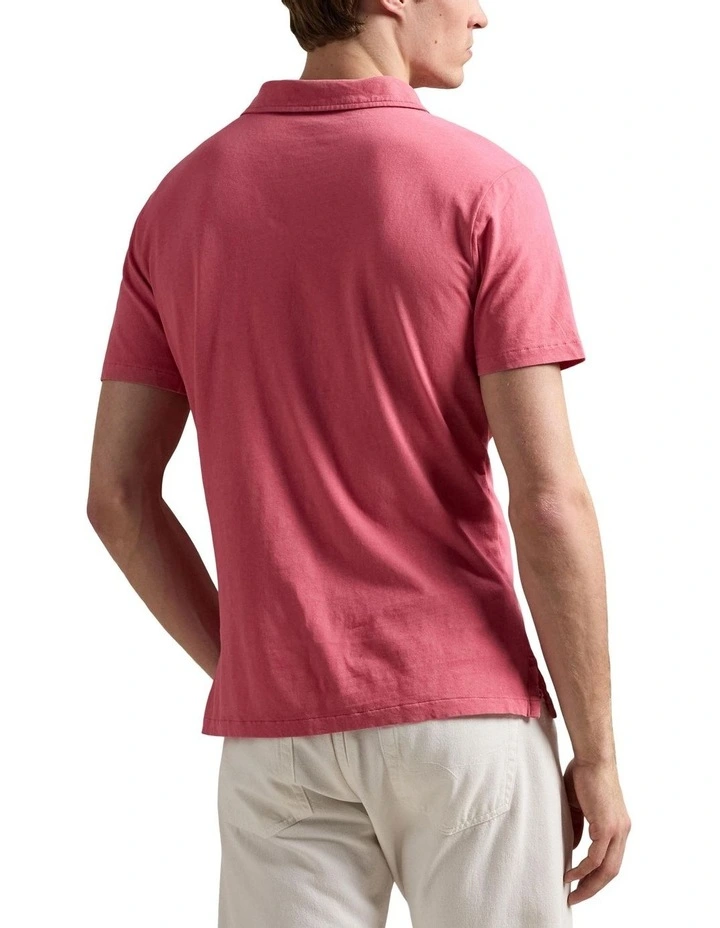 Standard Fit Cotton-Linen Polo Shirt in Red image 2