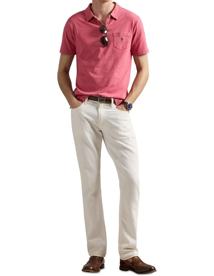 Standard Fit Cotton-Linen Polo Shirt in Red image 3