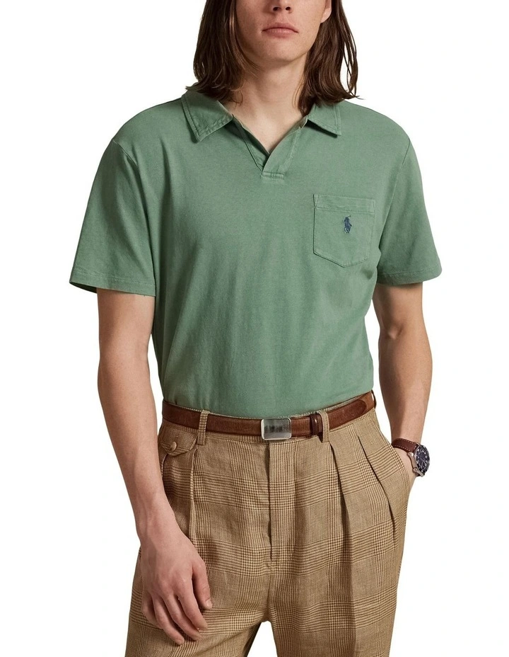 Standard Fit Cotton-Linen Polo Shirt in Green image 1