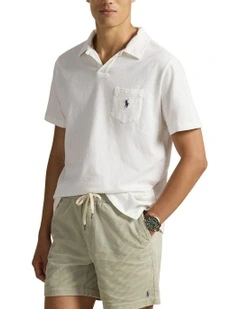 Standard Fit Cotton-Linen Polo Shirt in White