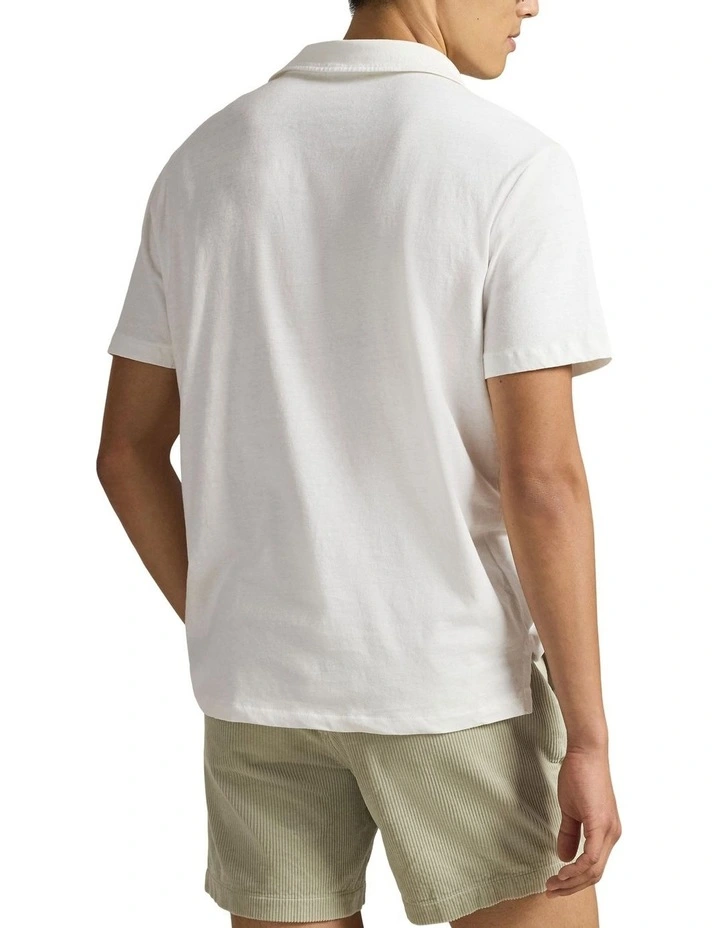 Standard Fit Cotton-Linen Polo Shirt in White image 2