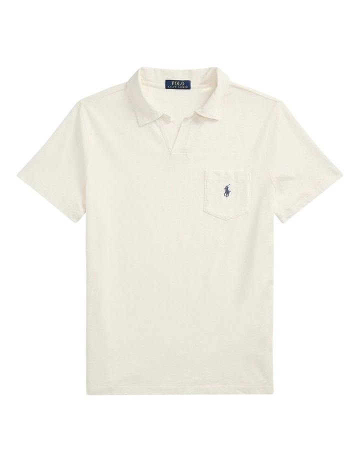 Standard Fit Cotton-Linen Polo Shirt in White image 4