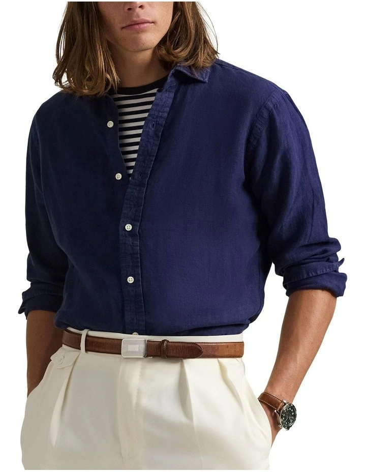 Classic Fit Linen Shirt in Blue image 1