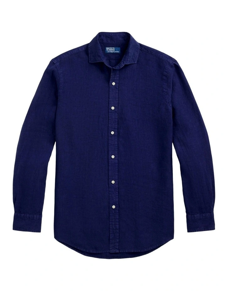 Classic Fit Linen Shirt in Blue image 4