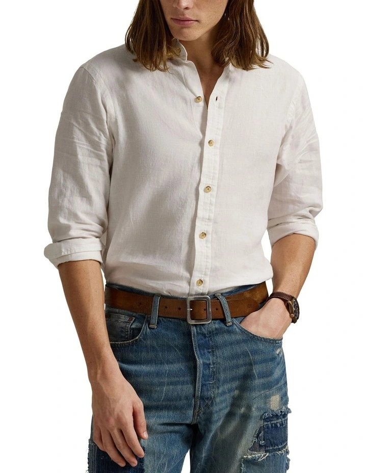 Classic Fit Linen Shirt in White image 1