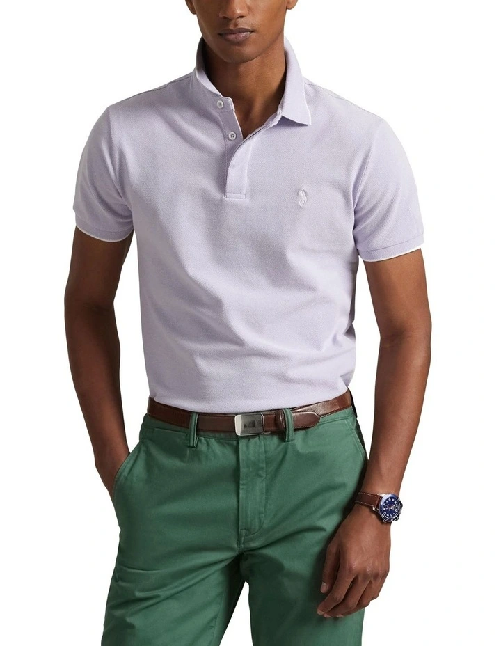 Custom Slim Fit Stretch Oxford Mesh Polo Shirt in Purple image 1