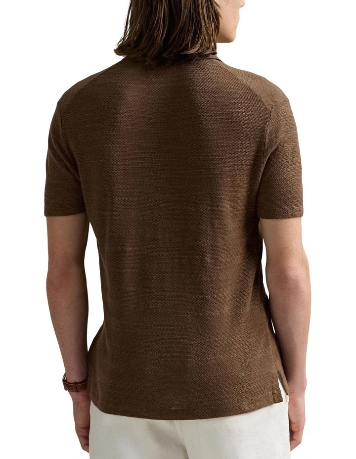 Textured Cotton-Linen Shirt Sweater in Brown image 2