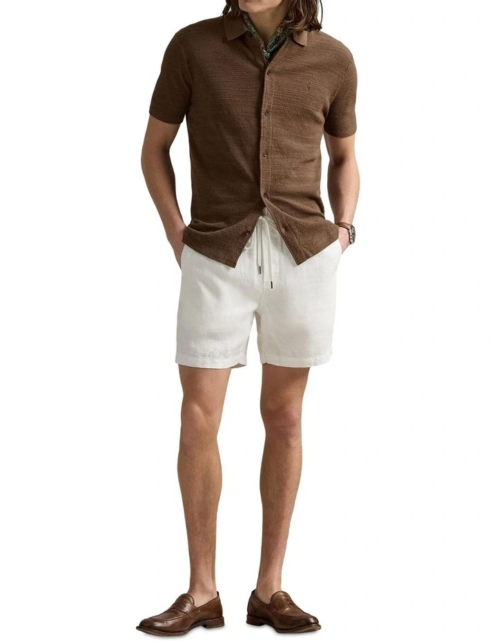 Textured Cotton-Linen Shirt Sweater in Brown image 3