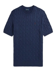 Cable-Knit Cotton Sweater in Blue